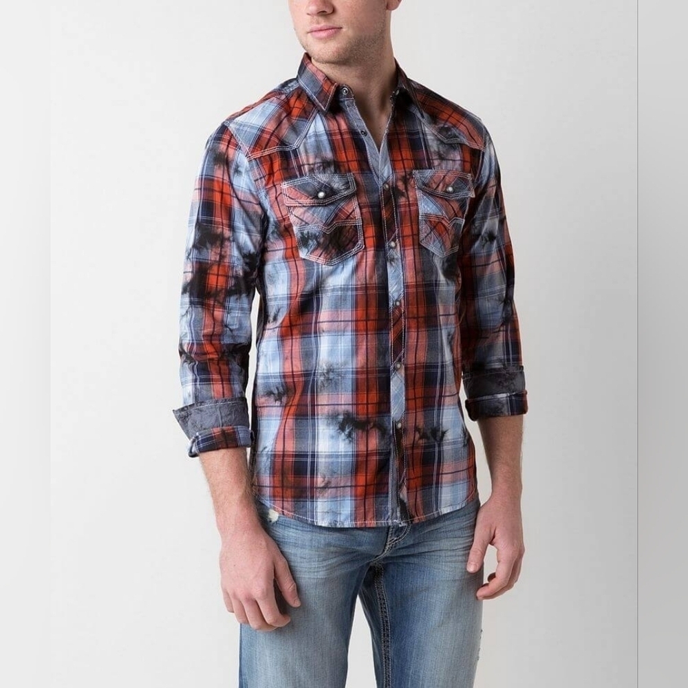 BKE Vintage Standard Fit Plaid Button Down Western Pearl Snap XL